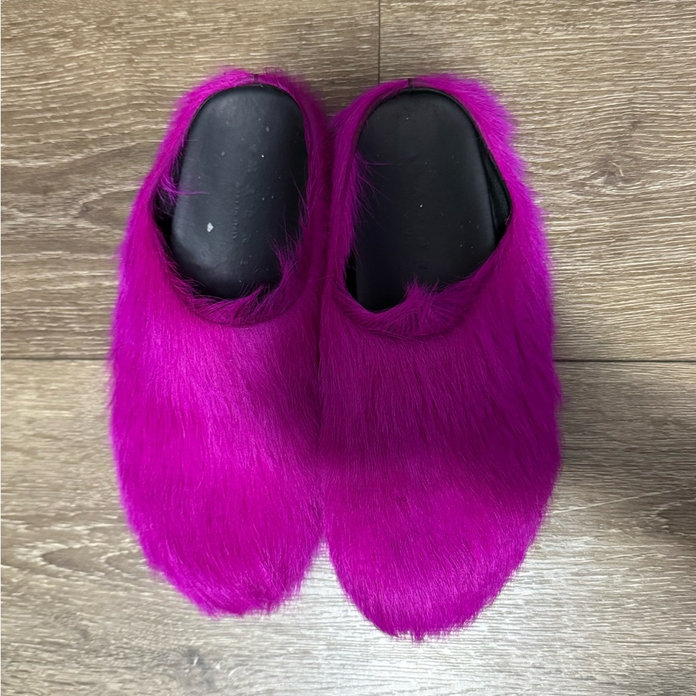 Marni Vibrant Pink Fur Slippers